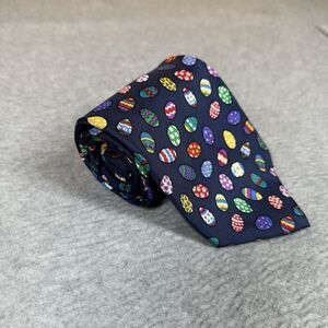 ALYNN Neckwear Handmade 100% Silk Multicolor Easter Eggs Navy Tie 58"